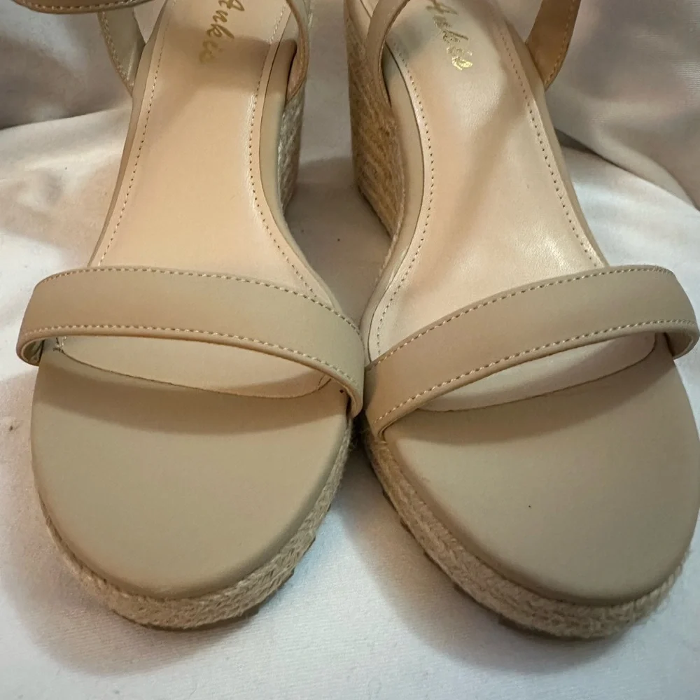 Ankis Nude Espadrille Wedge Sandals Women 9 Platform Ankle Strap Summer